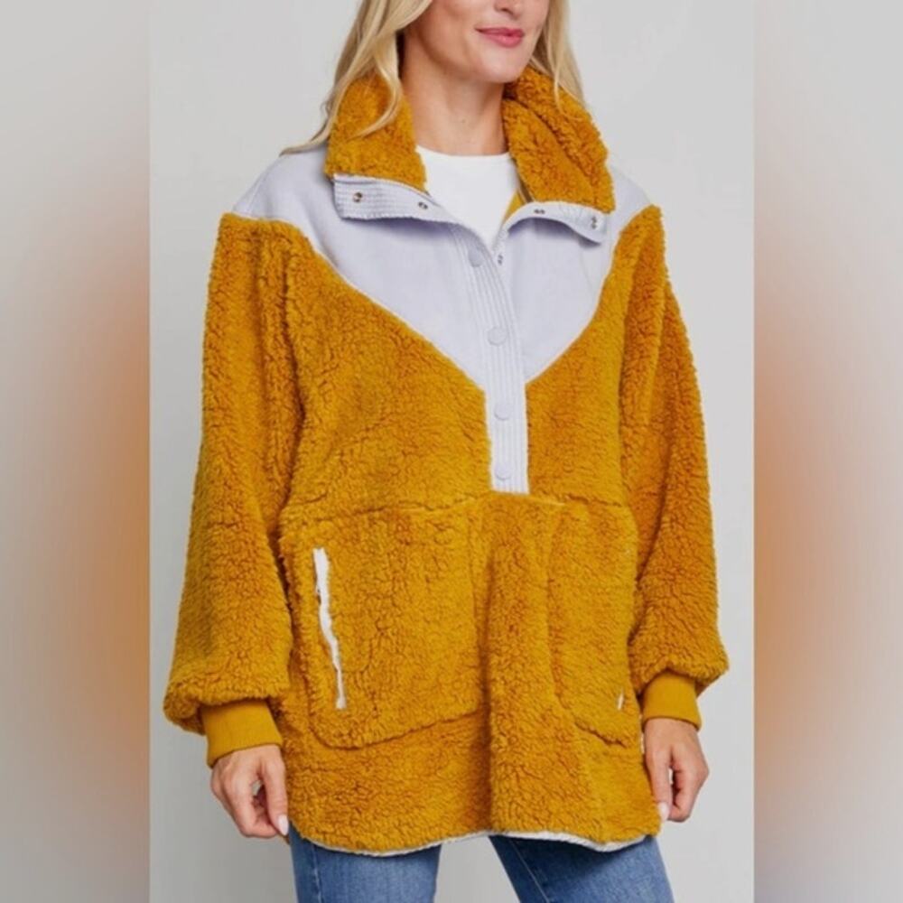 Free People Fall to Rise Quarter Zip Fleece Sweater Yellow XL FP Movement
